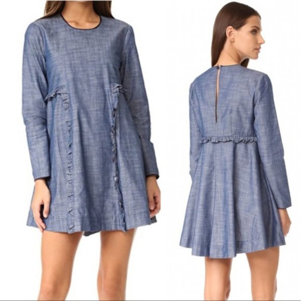 Piamita Sophia Chambray Dress LS Ruffle Flare d574